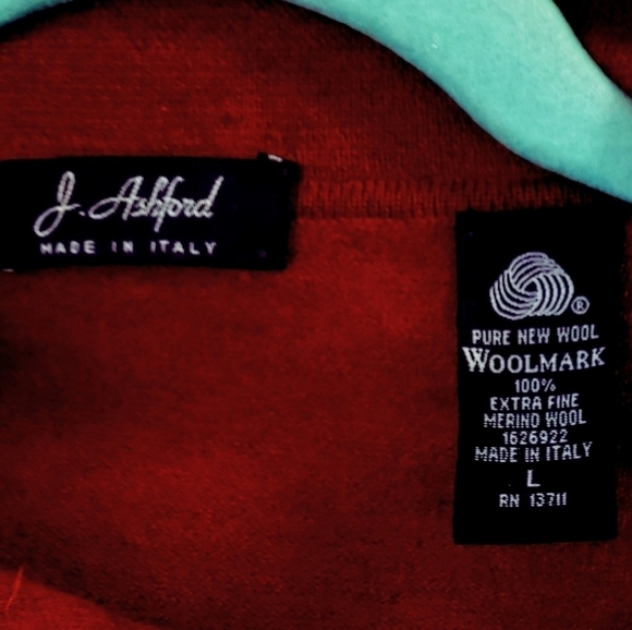 Fine Merino Wool Sweater w/ Polo Collar Heathered Cranberry Men's L - Picture 3 of 4